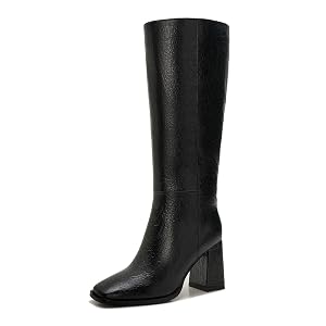 Knee-High Boots for Women - Wide Calf Boots with Zipper Square Toe Tall Leather Boots Chunky Heel Fashion