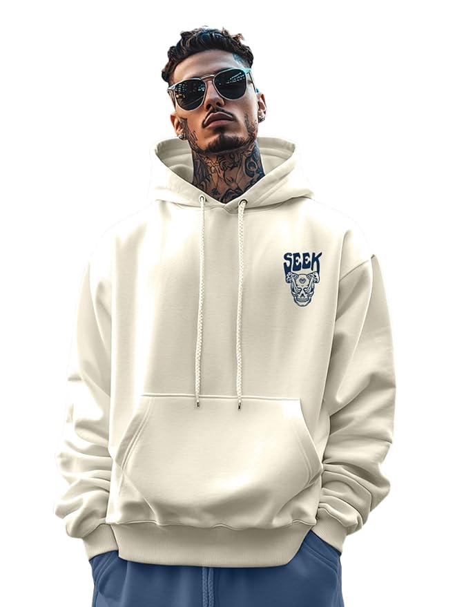 Veirdoยฎ Cotton Poly Fleece Oversized Hooded Sweatshirt Baggy Fit Stylish Pocket Graphic Printed Hoodie for Men (Available in Sizes: S to 3XL)