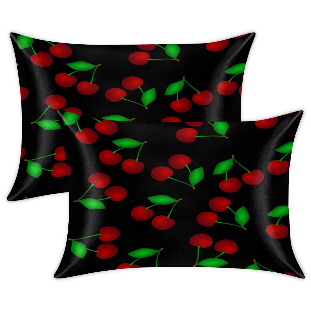 Fundas de almohada de satén con patrón de cerezo para cabello y piel, paquete de 2 unidades, 50,8 x 101,6 cm, cierre de cremallera, súper suave, resistente a las arrugas, fundas de almohada sedosas
