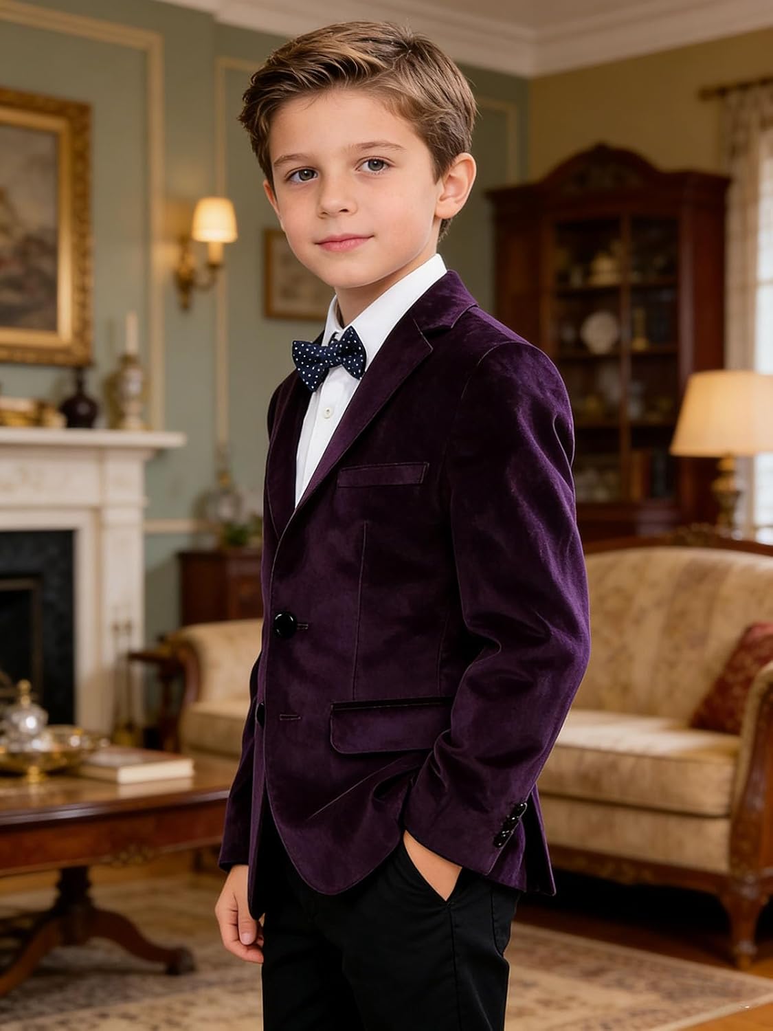 VENNYNG Boys Velvet Suit Blazer Two Button Slim Fit Formal Sports Coats Tuxedo Jacket for Kids Wedding Christams