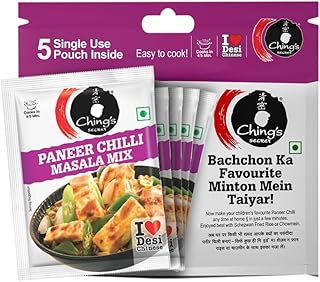 Ching’s Secret Paneer Chilli Masala Mix, 100g, Easy To Cook, Meal Kit, Cooks in 4/5Mins, 1 Pouch Serves 4, Pack of 5 Single Use Pouches