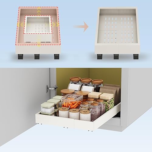 Miniatura 7 de Organizador de Gabinete Extraíble, Ancho Expandible (28 cm-41 cm), Profundidad (43 cm-61 cm) con 3 Carriles, Cajones Deslizantes, Estantes Blanco