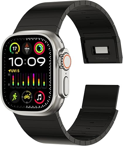 ACESTAR Correa de titanio 100% puro compatible con Apple Watch Ultra / Ultra2 – 1.929 in, 0.866 in de ancho, eslabones de titanio ajustables con