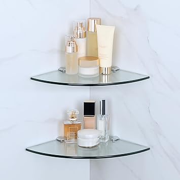 SAYAYO Glass Corner Shelf Bathroom Glass Shelf 2 Pack 250MM 7MM Thick