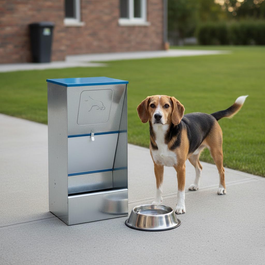 Suinga Comedero Tolva para Perros 27L Galvanizado | Comedero 31x26x61 cm | Dispensador de Comida Resistente Exterior
