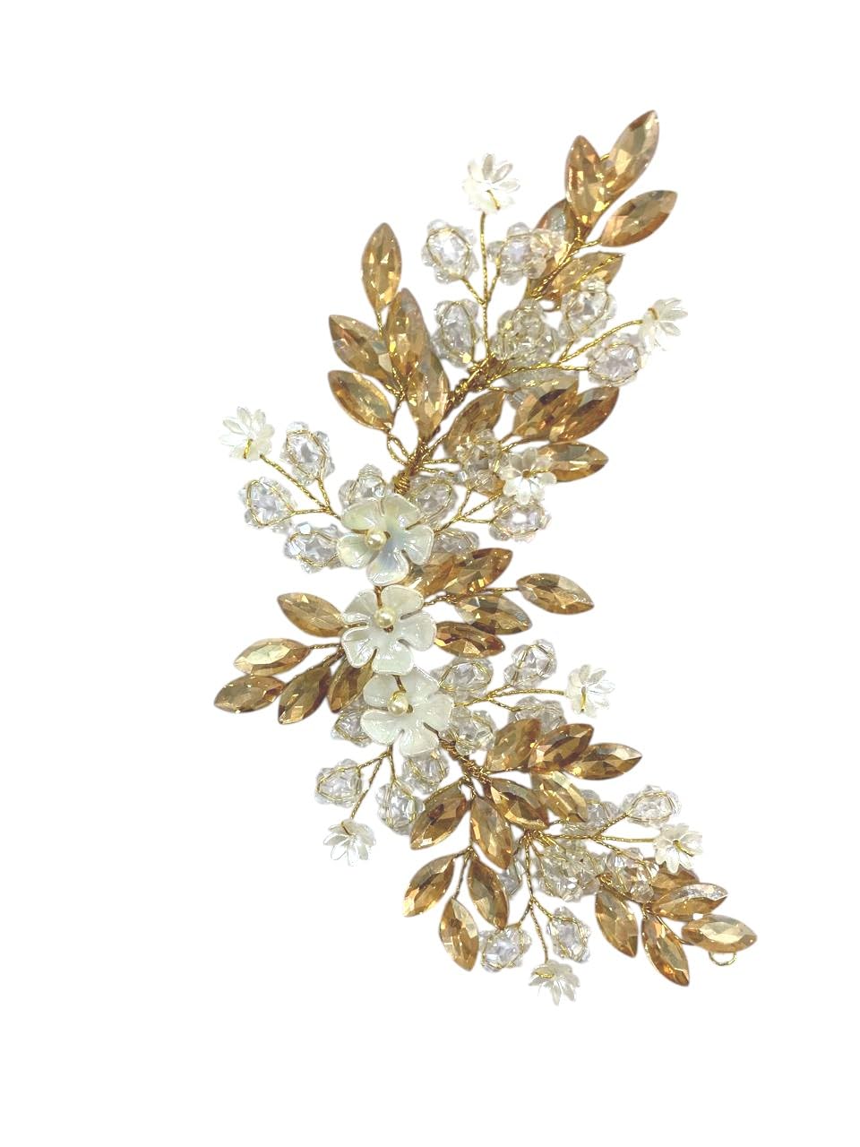Prezentoz Premium Golden Crystal Beaded Hair Brooch for Women & Girls | Handmade Bridal Wedding Hair Accessory | Crystal Hair Pin for Engagement, Haldi, Mehendi, Sangeet, Baby Shower & Festival Styling-image-12