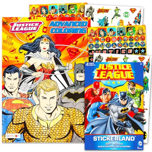 DC Justice League Coloring Book Bundle with Over 295 Stickers Specialty Separately Licensed GWW Reward Sticker ~ Batman Superman and More