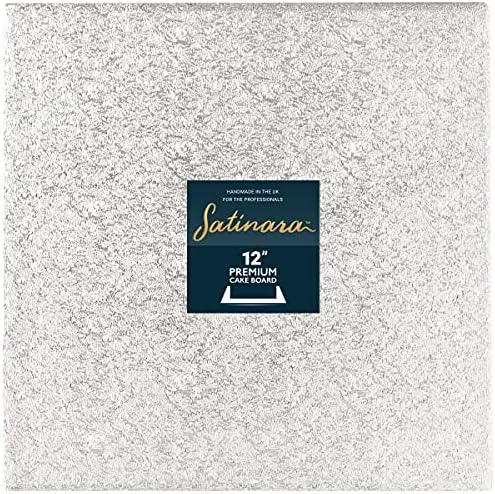 Satinara Cake Boards, 12" Square Cake Drums, Silver Foil Covered, 12mm Thick - 12 Inch Square (Pack Of 5), 88381
