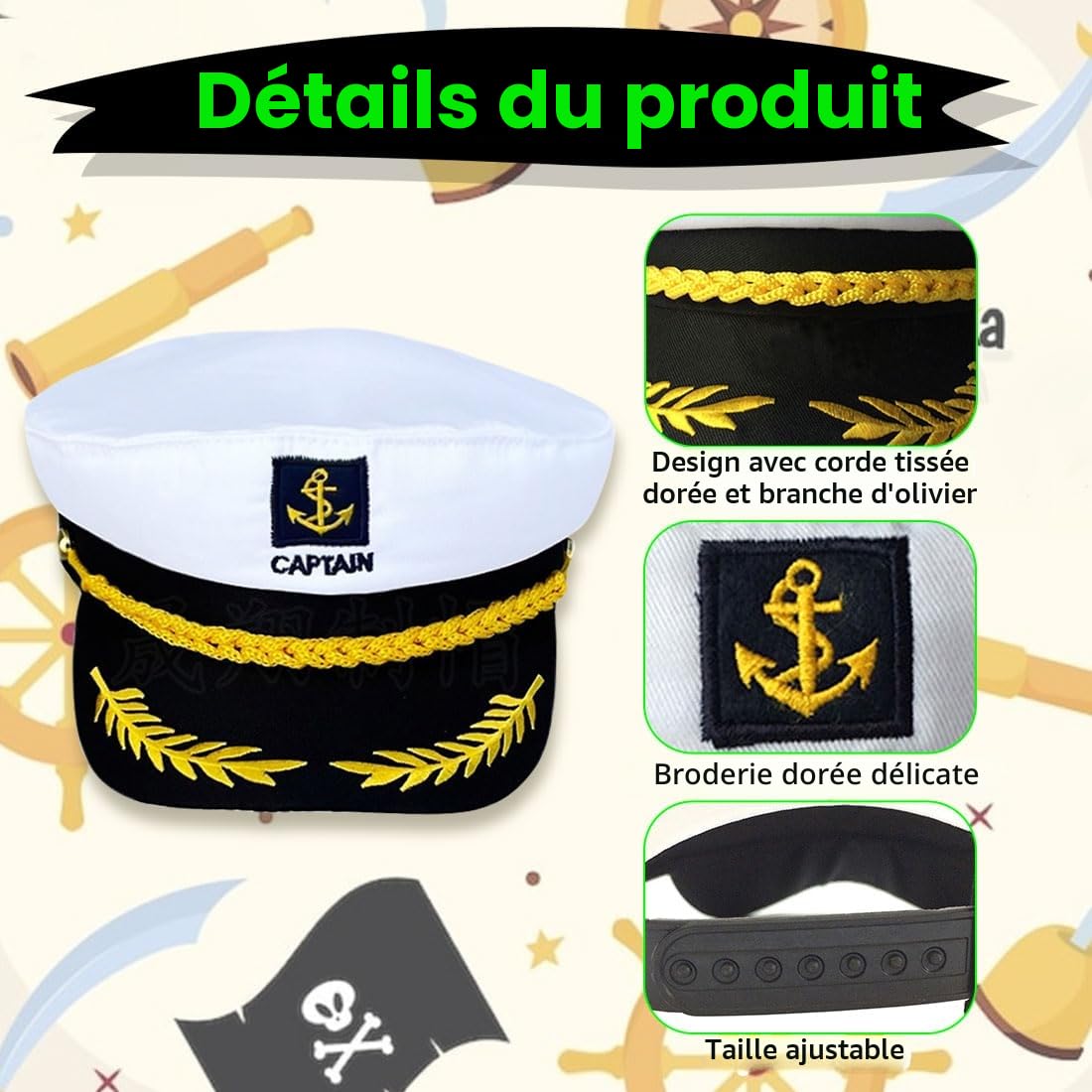Lot de 4 Chapeau de Capitaine de Marin,Lunettes de Soleil et Écharpe | Chapeau Capitaine Bateau Adulte, Ensemble de Costume Capitaine Marin, Accessoires de Costume Marin pour Fête Halloween