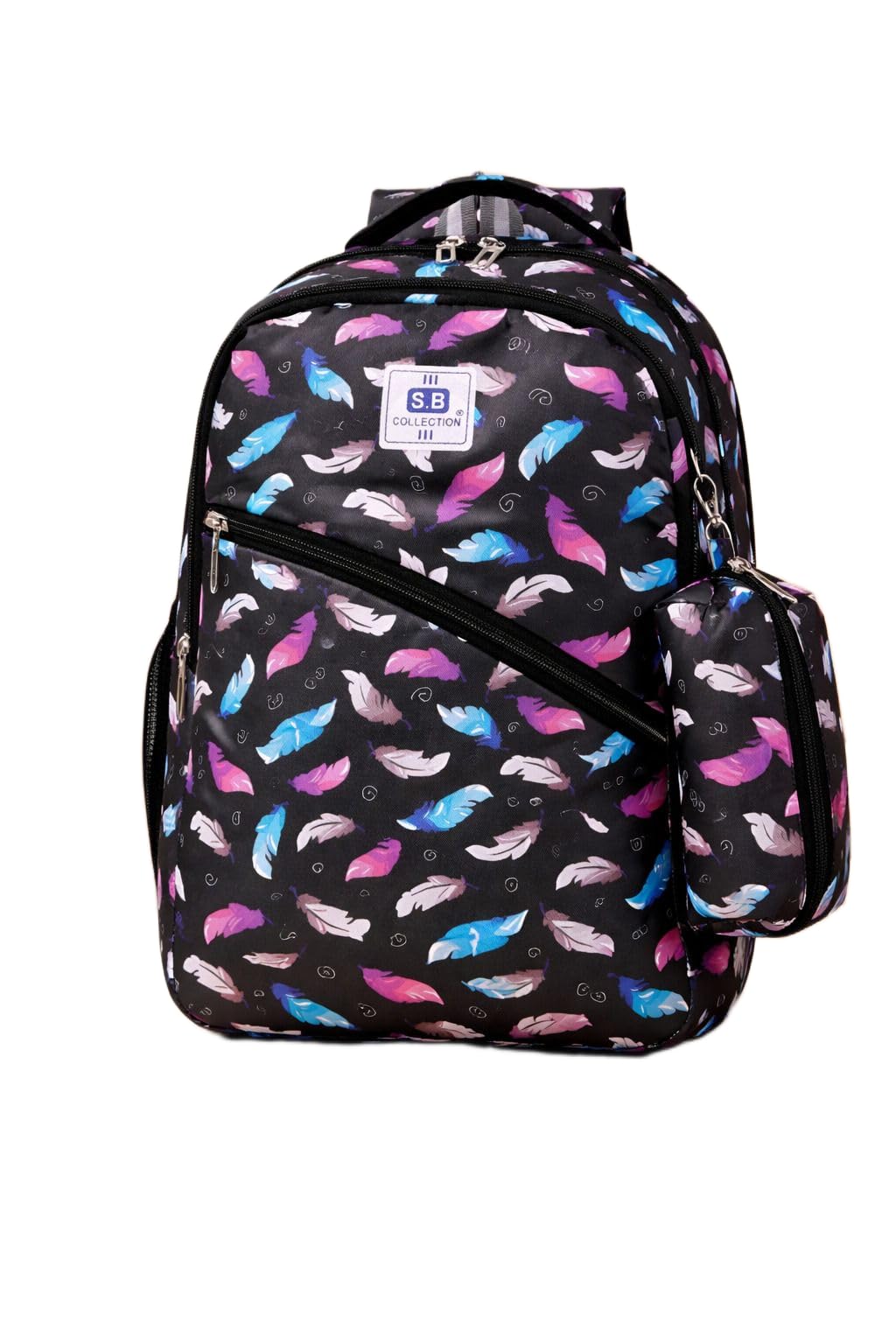 Sbcollection Feather Print School Bag Backpack Unisex College Daily Use 30 L (Black) | Color Black-image-35