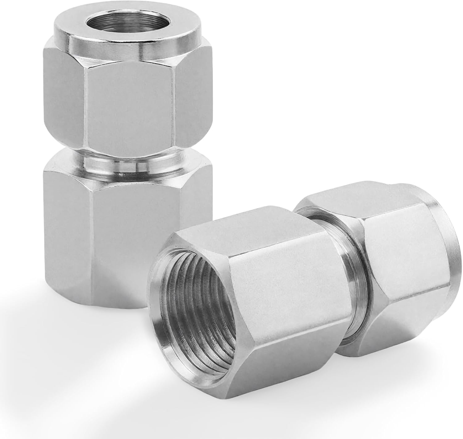 Stainless Steel 304 Compression Coupler Tube Fitting 1/2" OD x 1/2" NPT Female Connector with Double Ferrule Adapter, Pack of 2