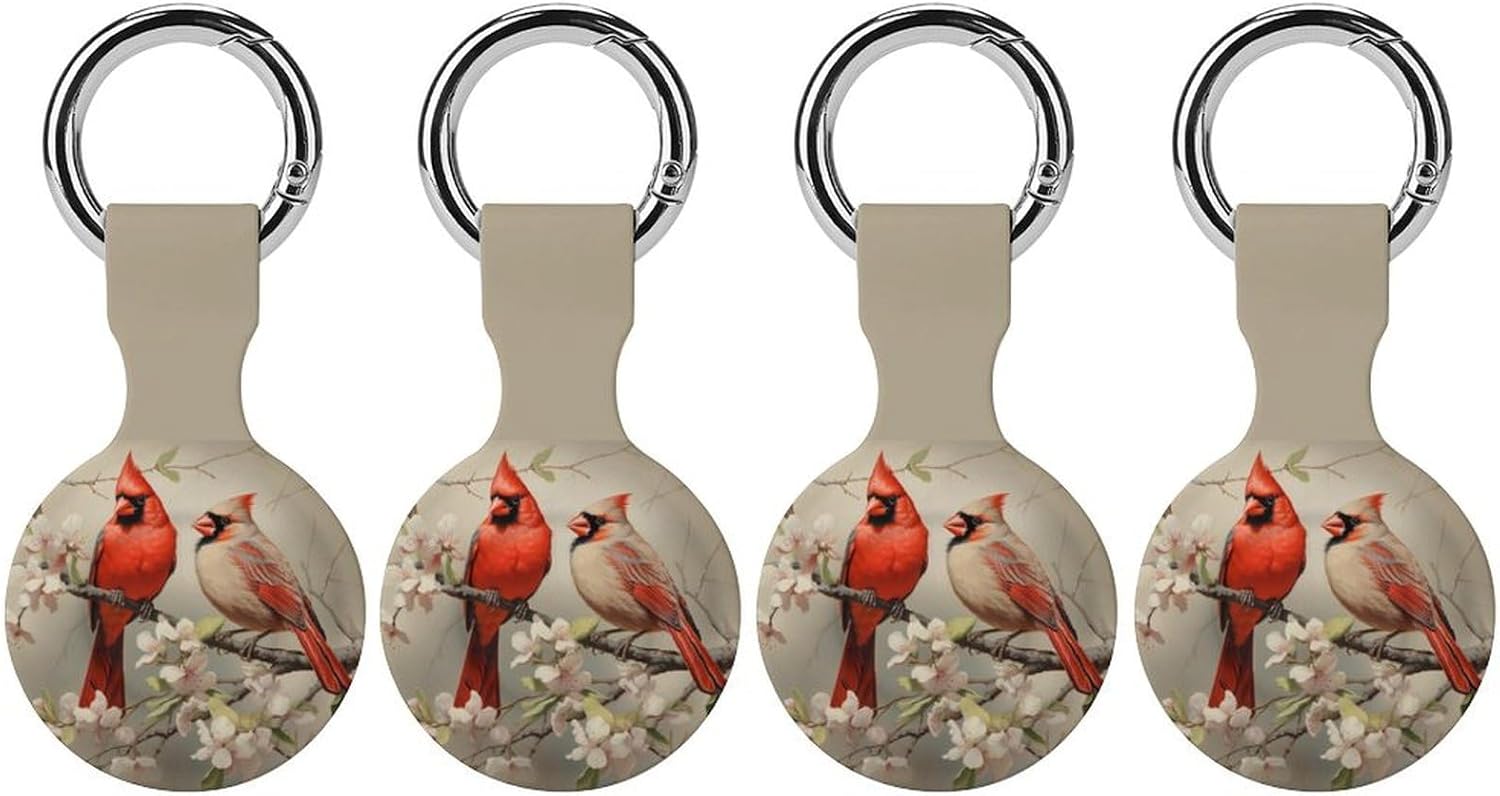 Cardinal-Birds On Almonds Branch Funny Cover Compatible with AirTag Case Protector GPS Tracker Storage Bag Box with Keychain Novelty Gifts