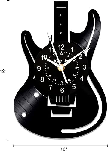 Miniatura 8 de Reloj de pared de vinilo, reloj de pared con patrón de instrumento de guitarra, reloj de pared regalo para los amantes de la música.