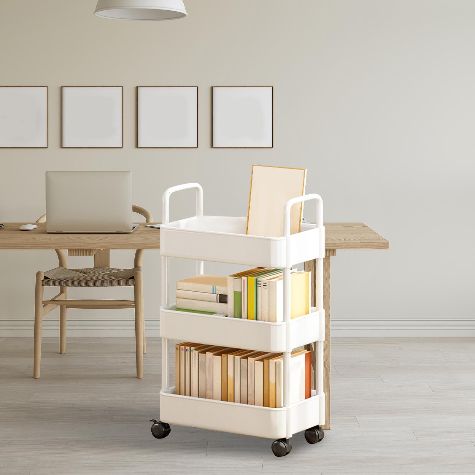 Generico Carrello con ruote, Carrello con ruote, da cucina | Carrelli multiuso a 3/4 livelli con, carrello portaoggetti con maniglie, adatto per cucina, soggiorno, posto di lavoro
