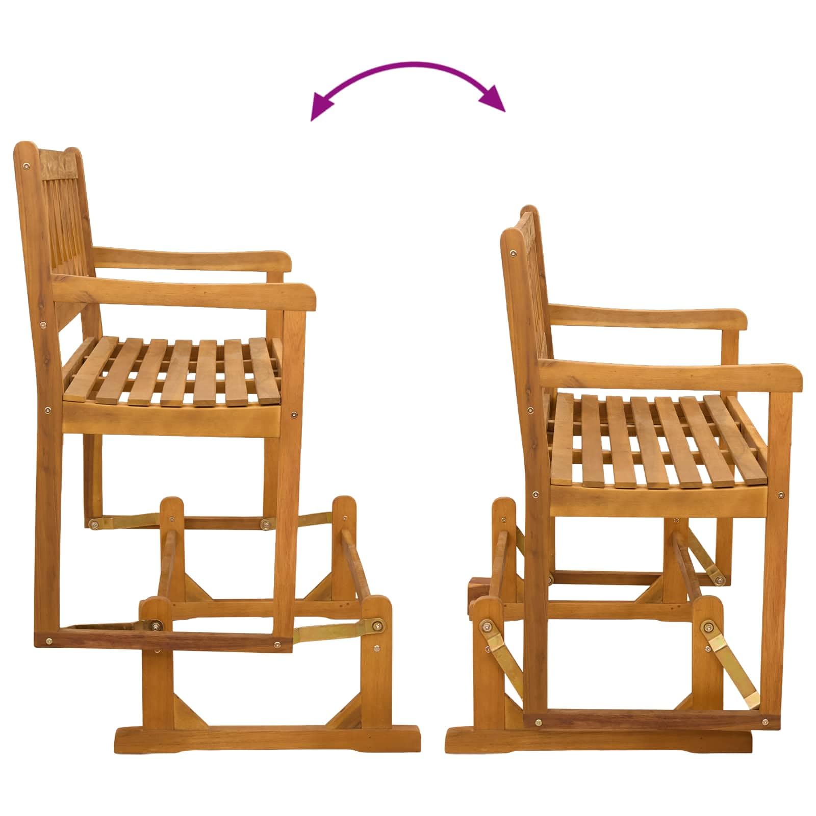 Banco de jardín rústico de madera maciza de acacia, 110 x 59 x 97 cm, con reposabrazos planos y patas de poste estables para un agarre seguro, superficie aceitada, fácil de limpiar.