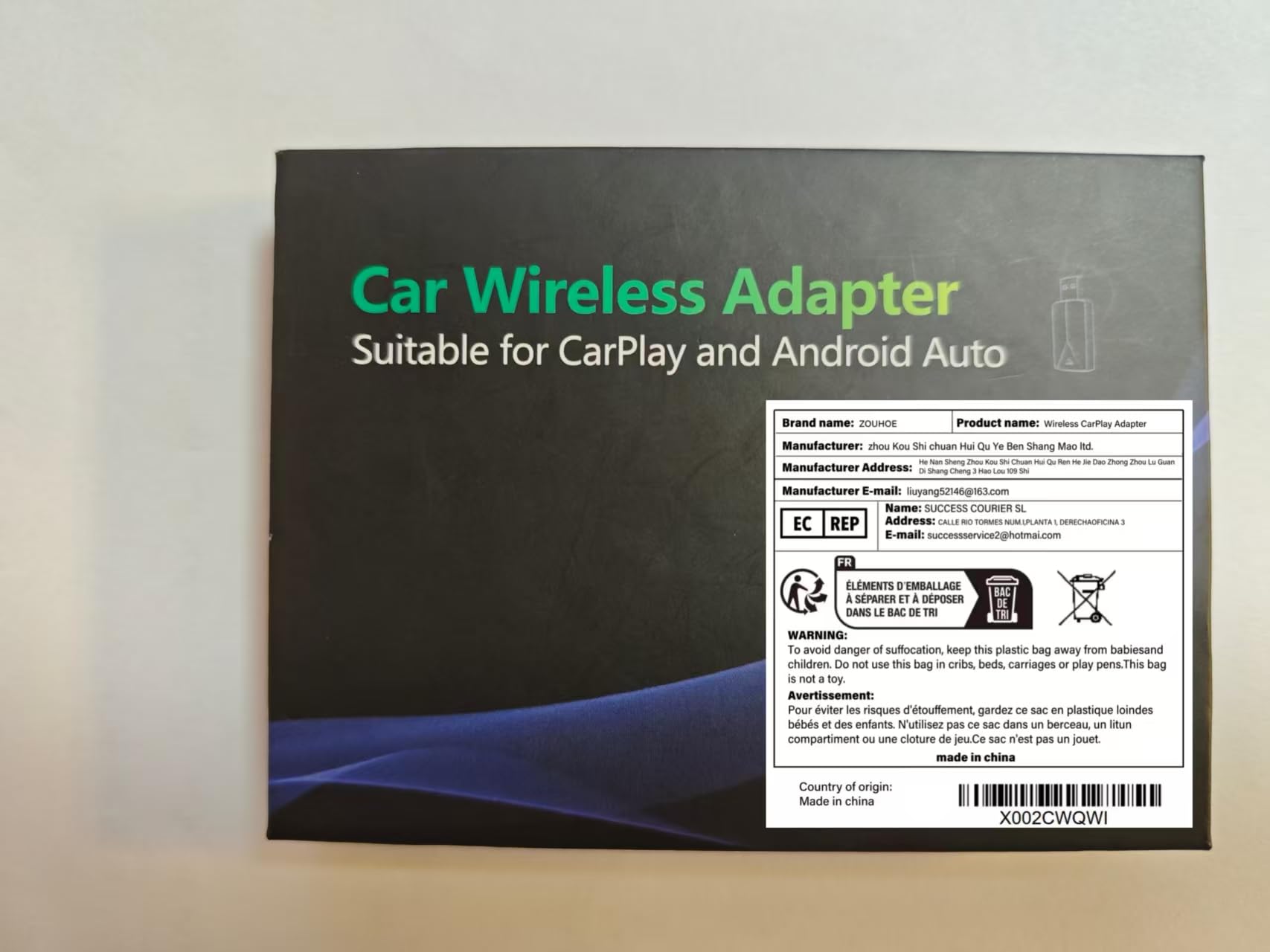 2-en-1 Adaptateur CarPlay sans Fil, Compatible CarPlay & Android Auto, Passez du Câblé au sans Fil, Plug & Play, Connexion Rapide, sans Latence, Design Compact et Élégant(1pièces)