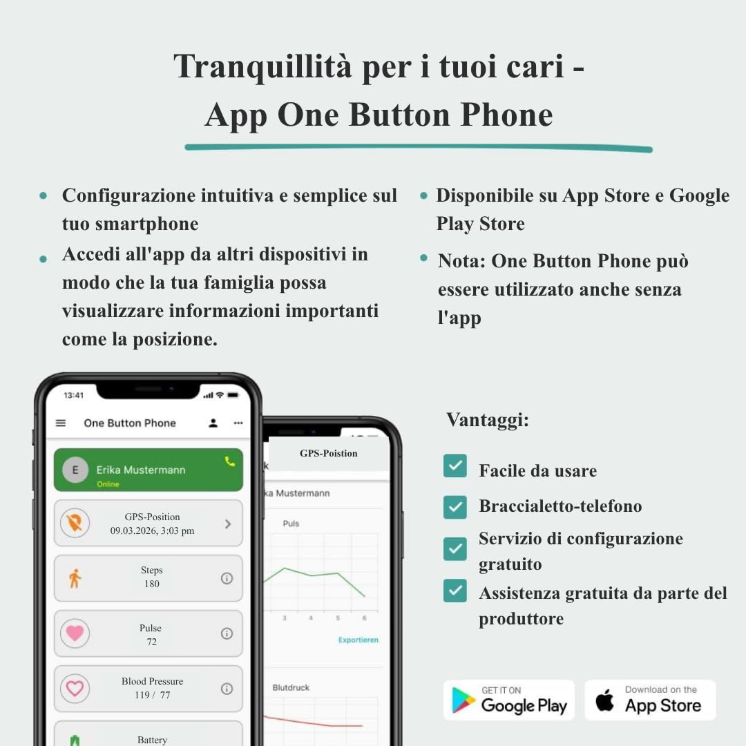 Orologio di Emergenza per Anziani con GPS | | Pulsante SOS, Rilevamento Cadute, Monitoraggio Parametri Vitali, Nessun Abbonamento