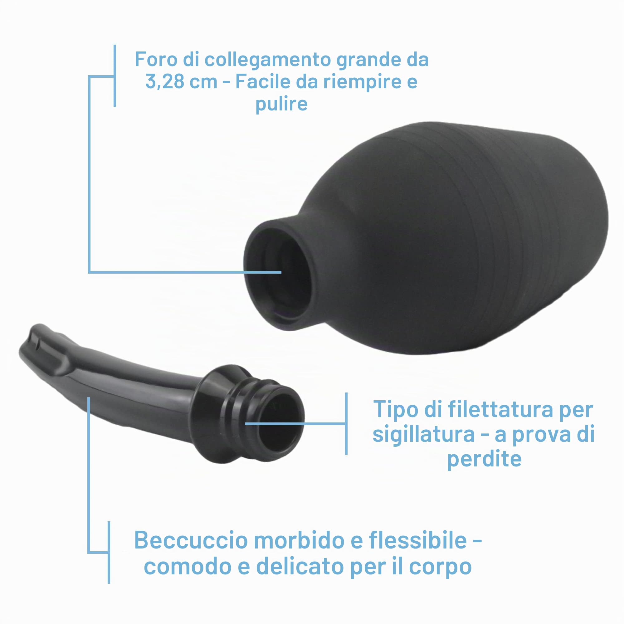 TopQuaFocus 294ml Lampadina per clistere Lampadina per doccia anale Caffè per clistere per uomo Donna Pulizia punte da 4,8' (nero)