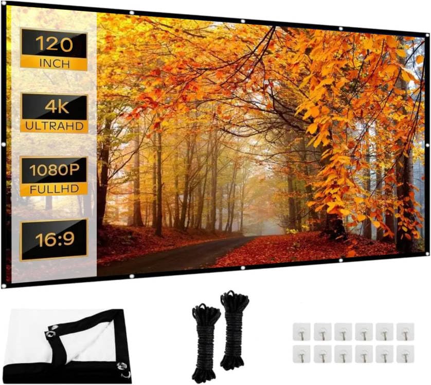 Leinwand Beamer verdickte und Anti-Falten tragbare Beamer Leinwand, 16:9 HD Faltbare Projektor Leinwände für Heimkino, Büro und Camping (120)