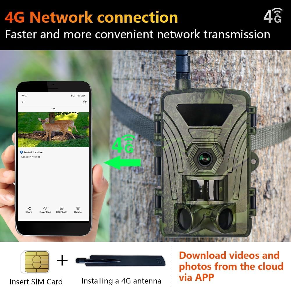 Trappola Fotografica Remota Fotocamera Solare 4G LTE Per Animali Selvatici - 1080P HD Con Visione Notturna A Colori Trappola Fotografica Con App - Foto 11