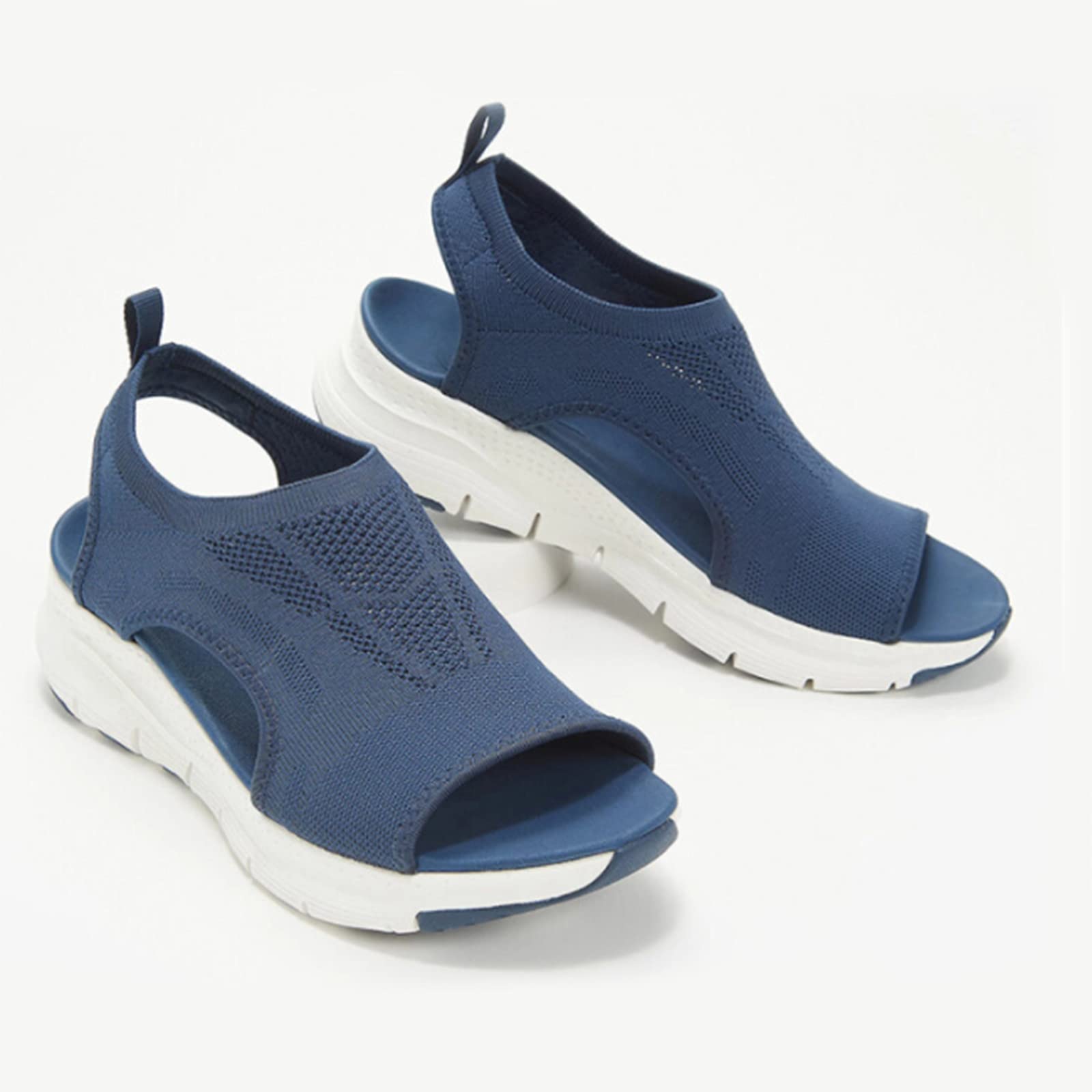 Hhzy Women's Blue Soft & Comfortable Toe Mesh Upper Sandals Breathable Wedges Walking Sandals Elastic Strap Design Sandals Anti Slip Shoes Sneakers,,Us7/Eu38
