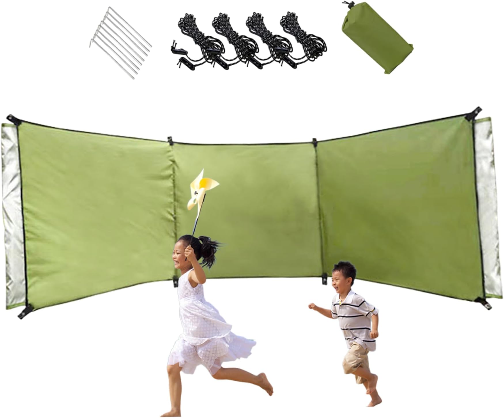Wind Breaker Beach Garden Windbreak for Camping 98.43x27.56 in Caravan Sun Screen Shelter Tall Wind Break with Gound Pegs, Rope and Storage Bag No Poles Camping Supplies