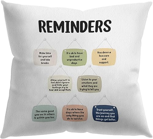 Knibeo Funda de almohada con recordatorio motivacional de salud mental, 18 x 18 pulgadas, consejero escolar, terapeuta, estudiantes, adolescentes,