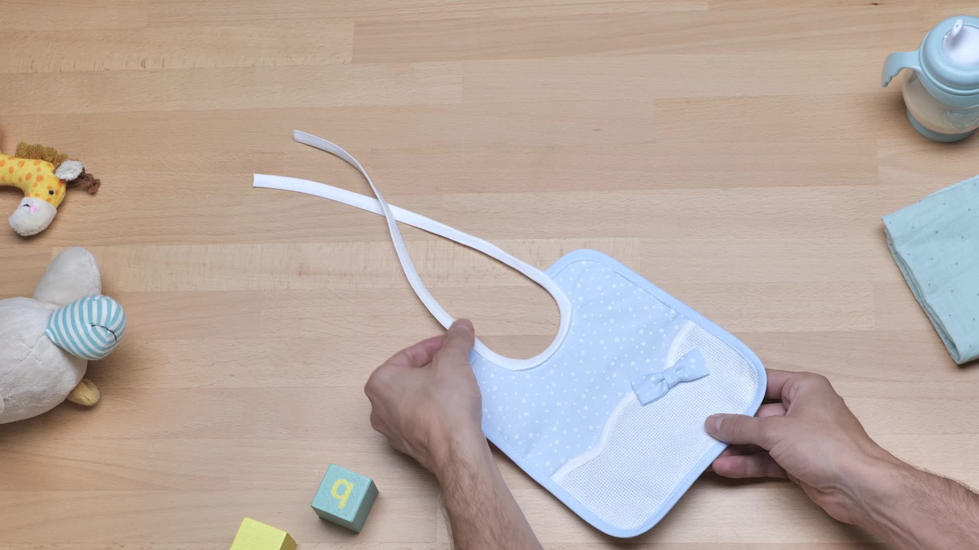 Bavaglino Neonato In Cotone Con Tela Aida - Ricamabile Stelline Rosa E Bianco - Foto 11