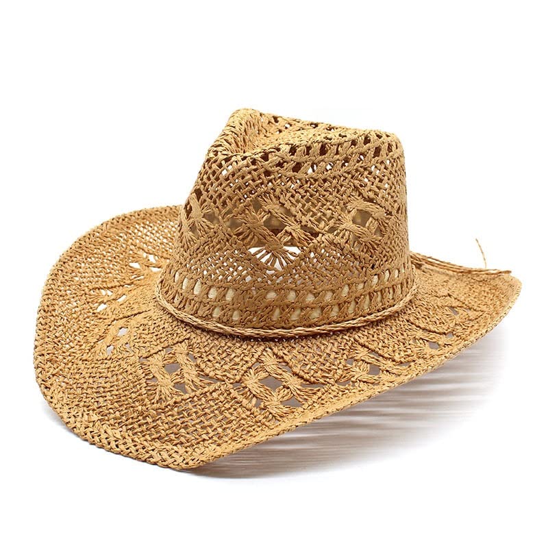 Chapeau de cowboy ajouré pour les vacances au soleil d'été en paille beige - 6