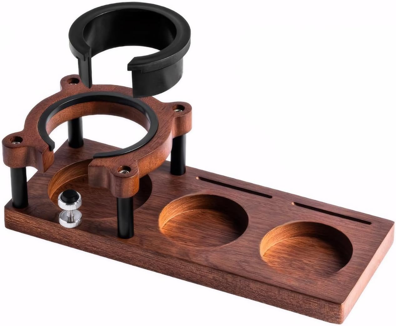 Solid Wood Espresso Tamping Station - Adjustable Height 51-58mm Coffee Tamper & Portafilter Holder, Non-Slip Multi-Functional Espresso Organizer for Coffee Accessories Storage，Portafilter Holder