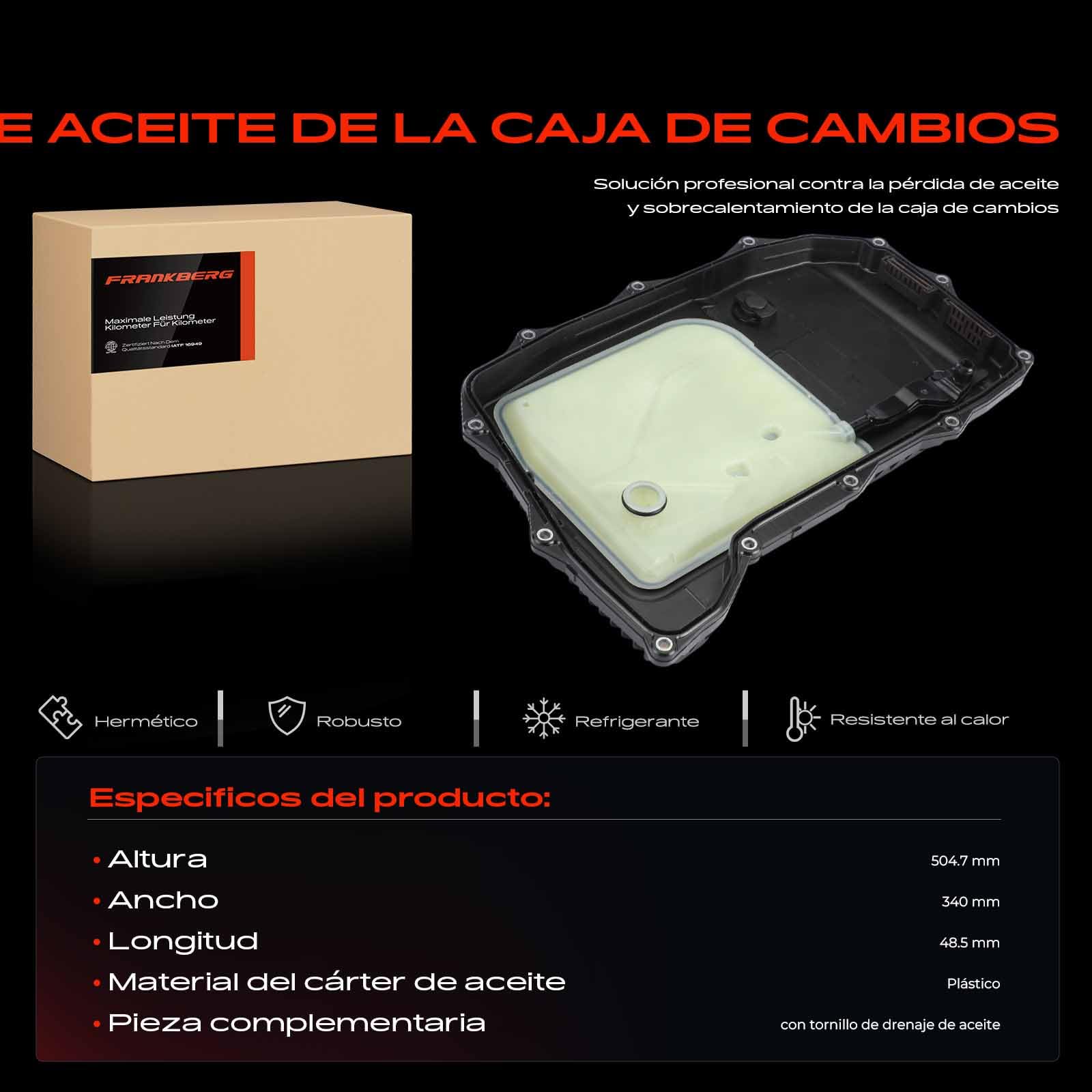 Frankberg Cárter de aceite cárter de aceite de la transmisión con junta | 0D5398009A; Compatible con: T.o.u.a.r.e.g CR7 RC8,A4 Avant 8W5 8WD,A4 8W2 8WC,A4 Allroad 8WH 8WJ,A5 F53 F5P