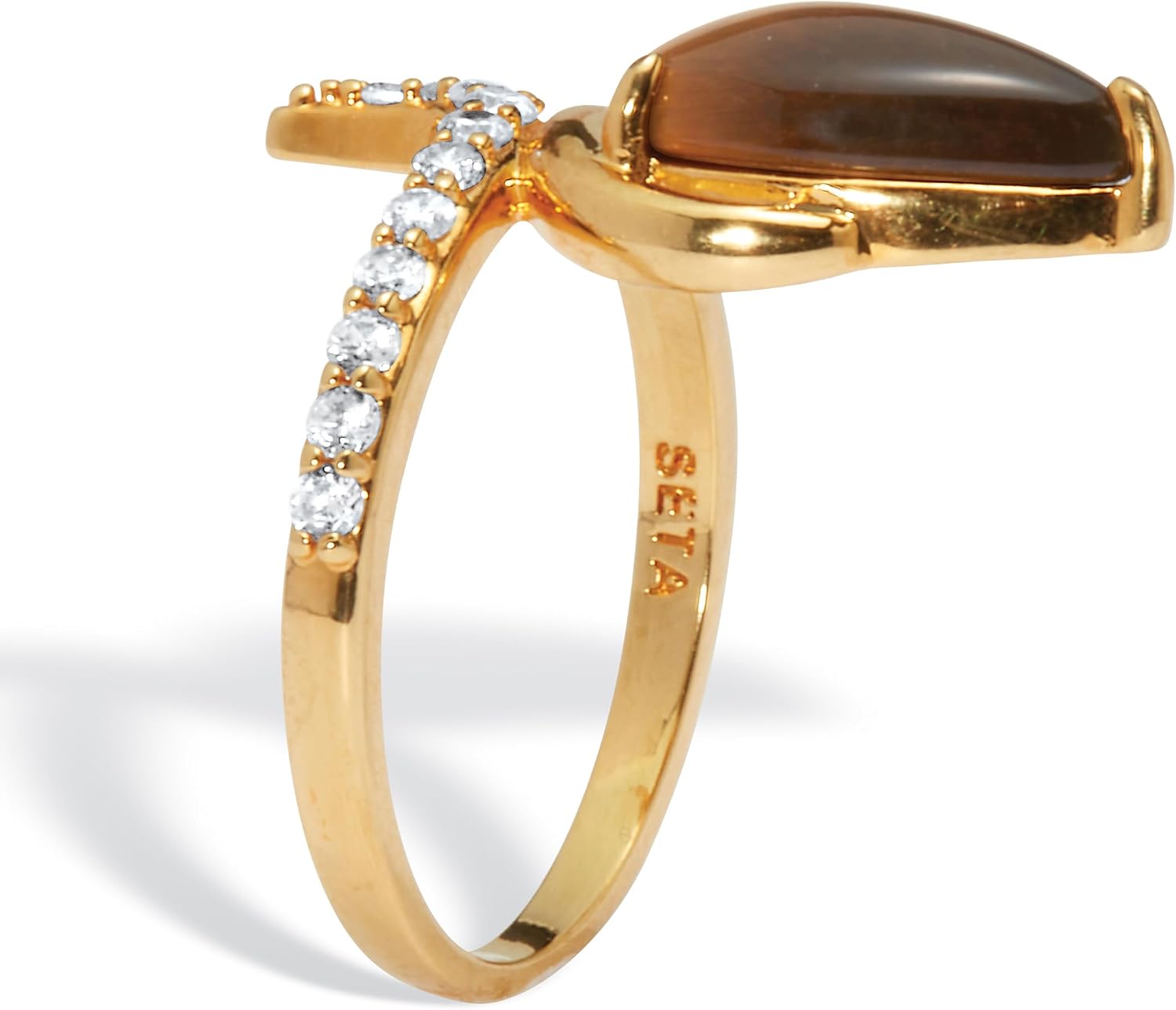 Palm Beach Jewelry Teardrop Tiger's Eye and Cubic Zirconia 14k Gold-plated Ring