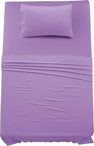 LDC - Juego de sábanas de microfibra cepillada de 4 piezas, bolsillos de 16 pulgadas de profundidad, fundas de almohada bordadas y lisas, sábanas de