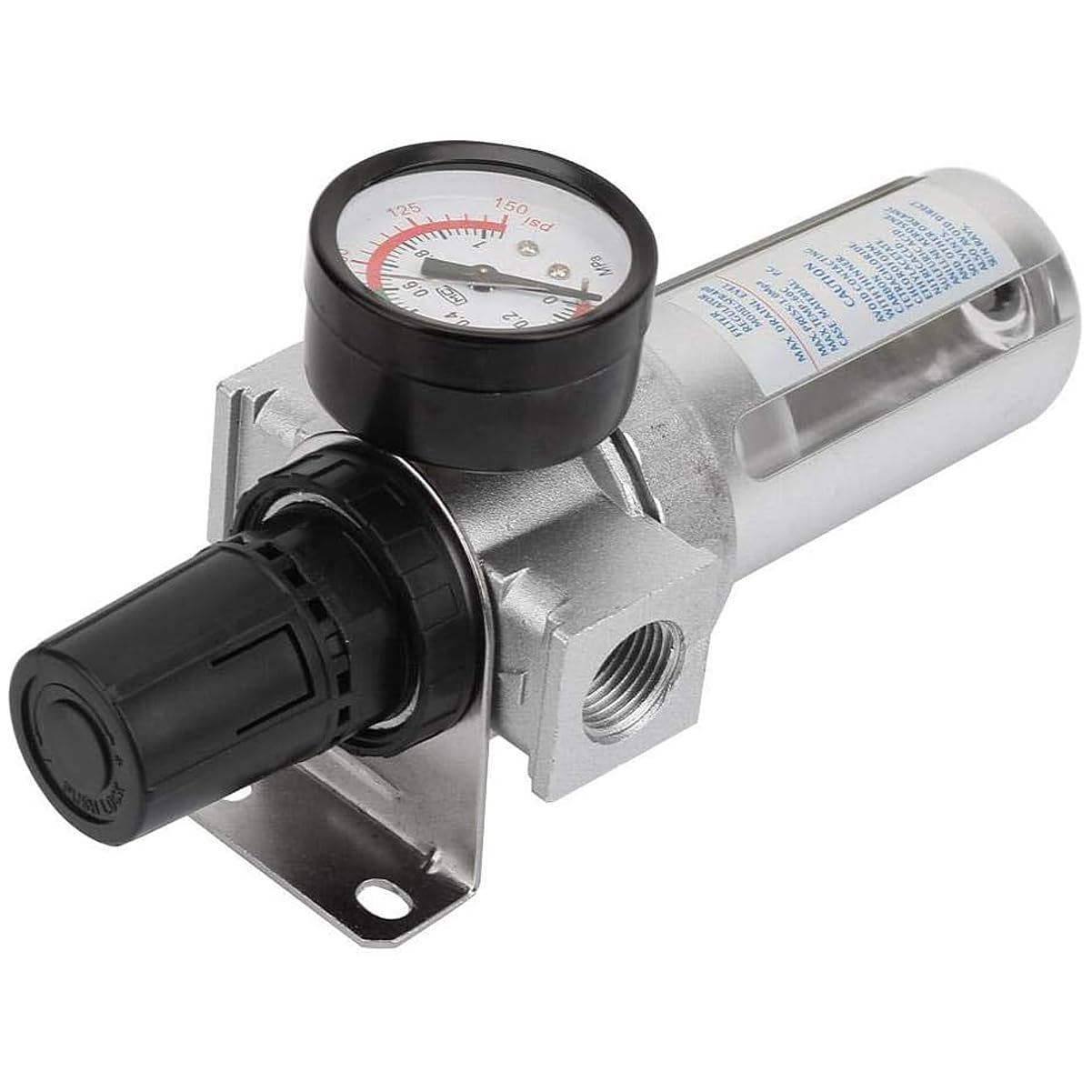 Fyearfly Régulateur de Pression pour Filtre À Air 1/2 Pouce, Régulateur de Filtre À Eau pour Compresseur d'air 1/2" BSP, avec Manomètre 0-150 Psi (0-1,4 Mpa) + Bouton de Commande + Support de Montage