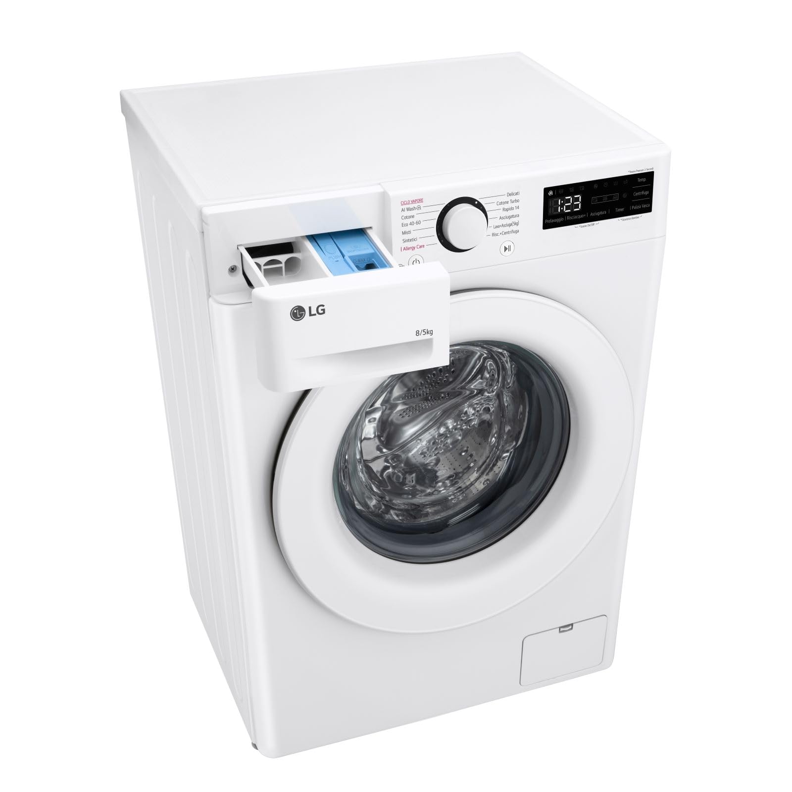 LG D2R3S08NSWW Lavasciuga Slim 8/5kg AI DD, Classe E, 1200 Giri, AI Wash, Vapore