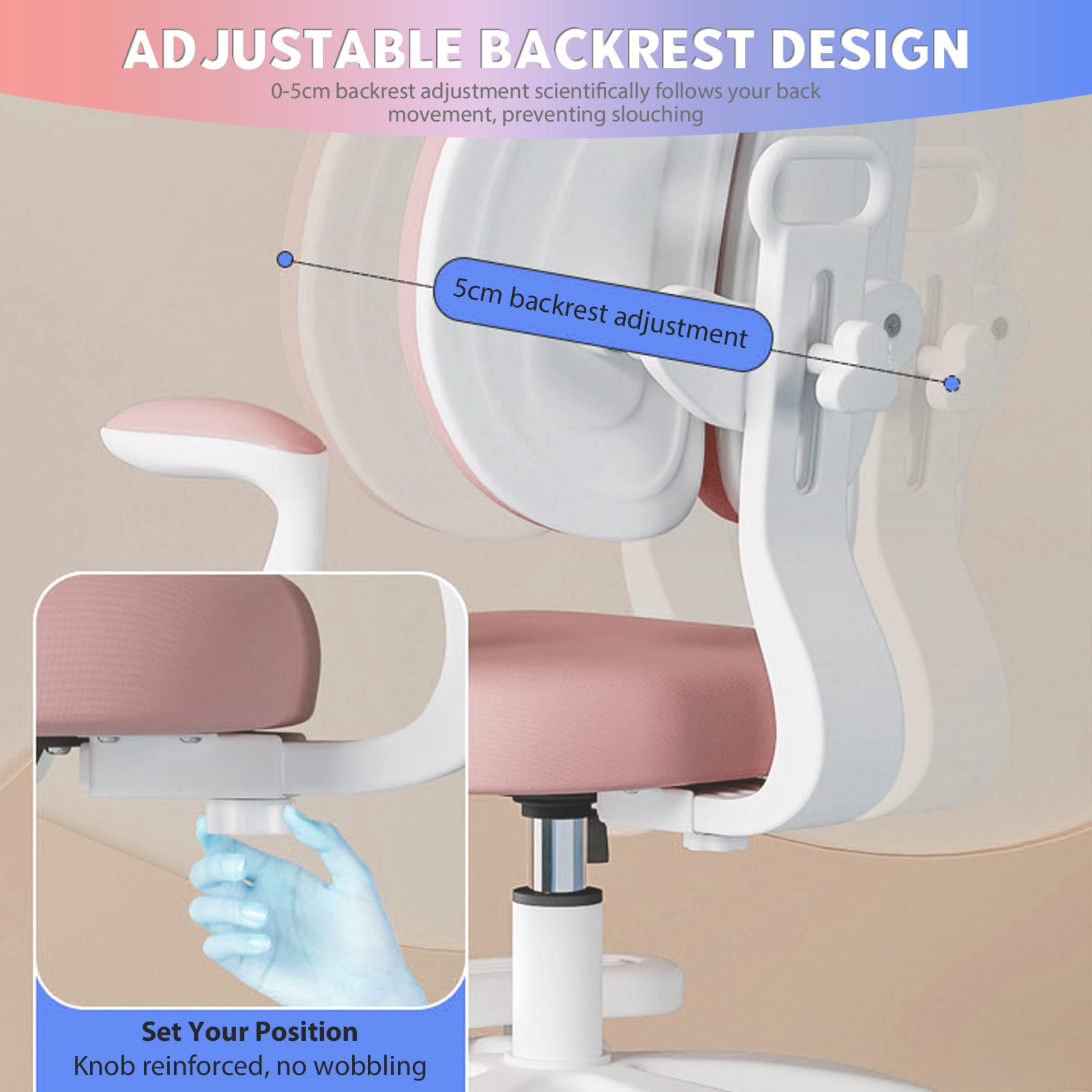 Schreibtischstuhl Kinder, Höhenverstellbarer | Ergonomischer Drehstuhl für Mädchen und Jungen | Bequemer Lernstuhl für Kinderzimmer (Upgrade Modell (Lenker + Schritte), Rosa)