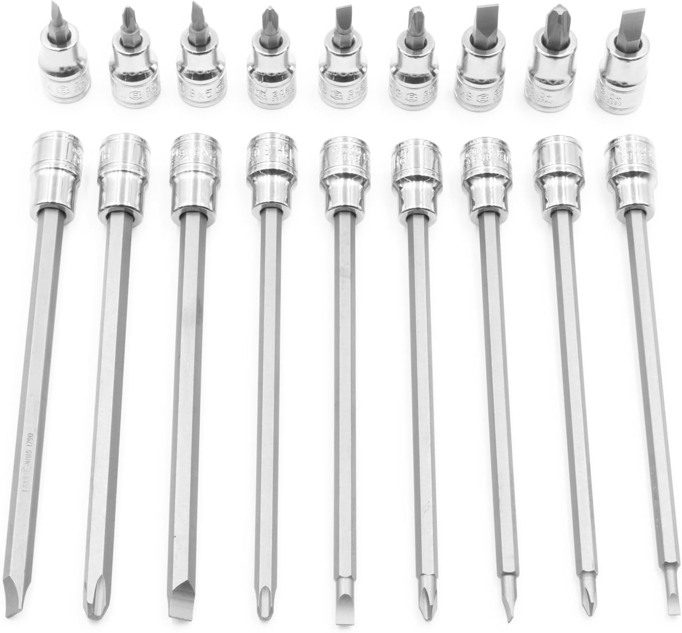 Genius Tools 18 Piece 3/8" Dr. Slotted & Philips Long Bit Socket BS-318PL