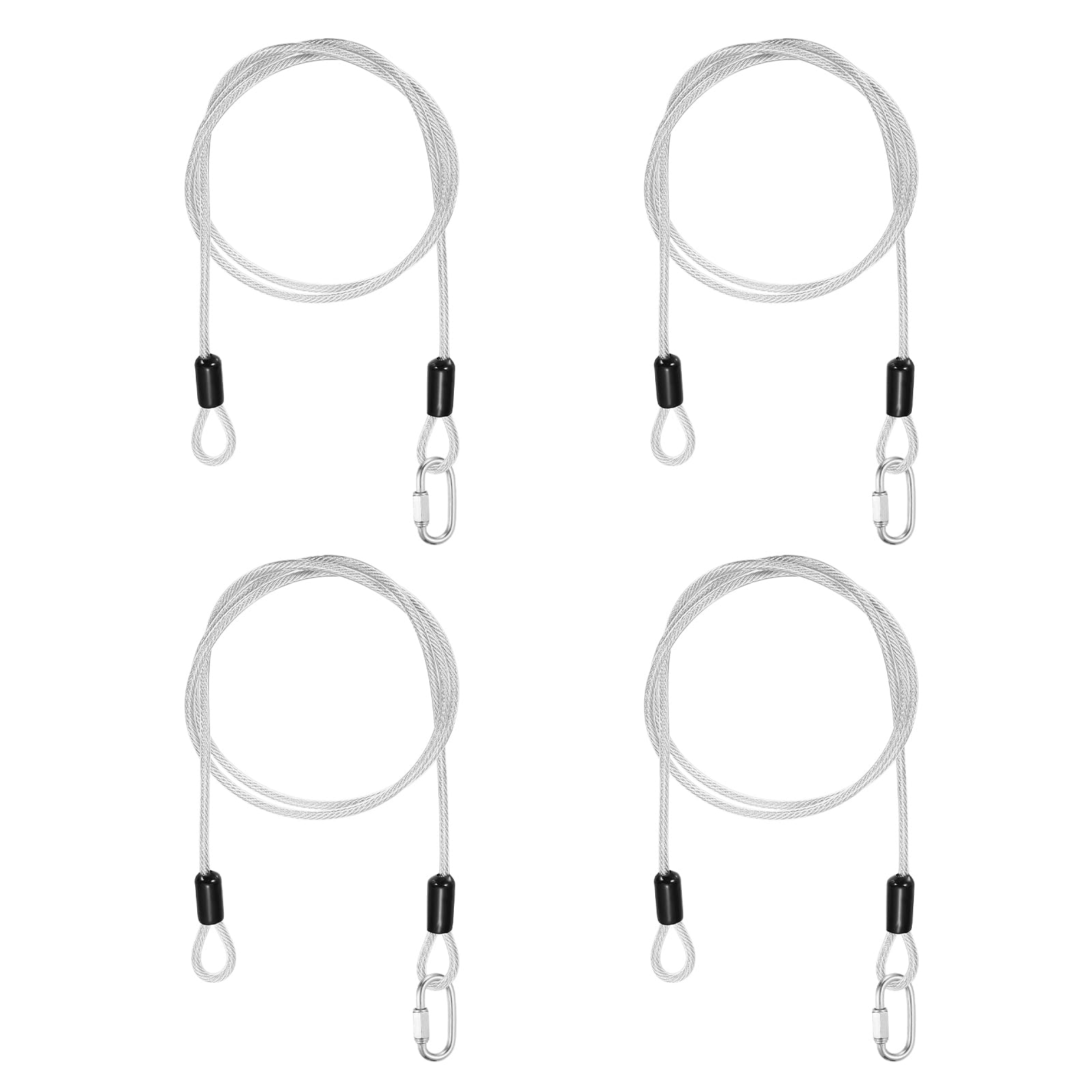PATIKIL Security Cable Lock (4mm x 1m, 3.3ft, Clear)(4 Set) Vinyl Coated 304 Stainless Steel Double Loop Flexible Wire Rope Safety Cable with Quick Links Locking Connectors