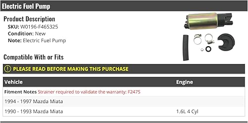 Miniatura 2 de Bomba de combustible eléctrica - Compatible con Mazda Miata 1.6L 1990-1997 4 cilindros