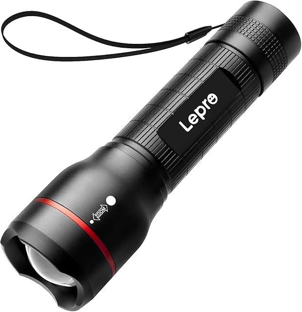 Lepro LED Torch, LE 2000 Super Bright Flashlight, Powered by 18650 Rechargeable or AAA Battery, Water Resistant, 5 Modes, Zoomable, Small Handheld Torch for Camping, Dog Walking, Running, Emergency