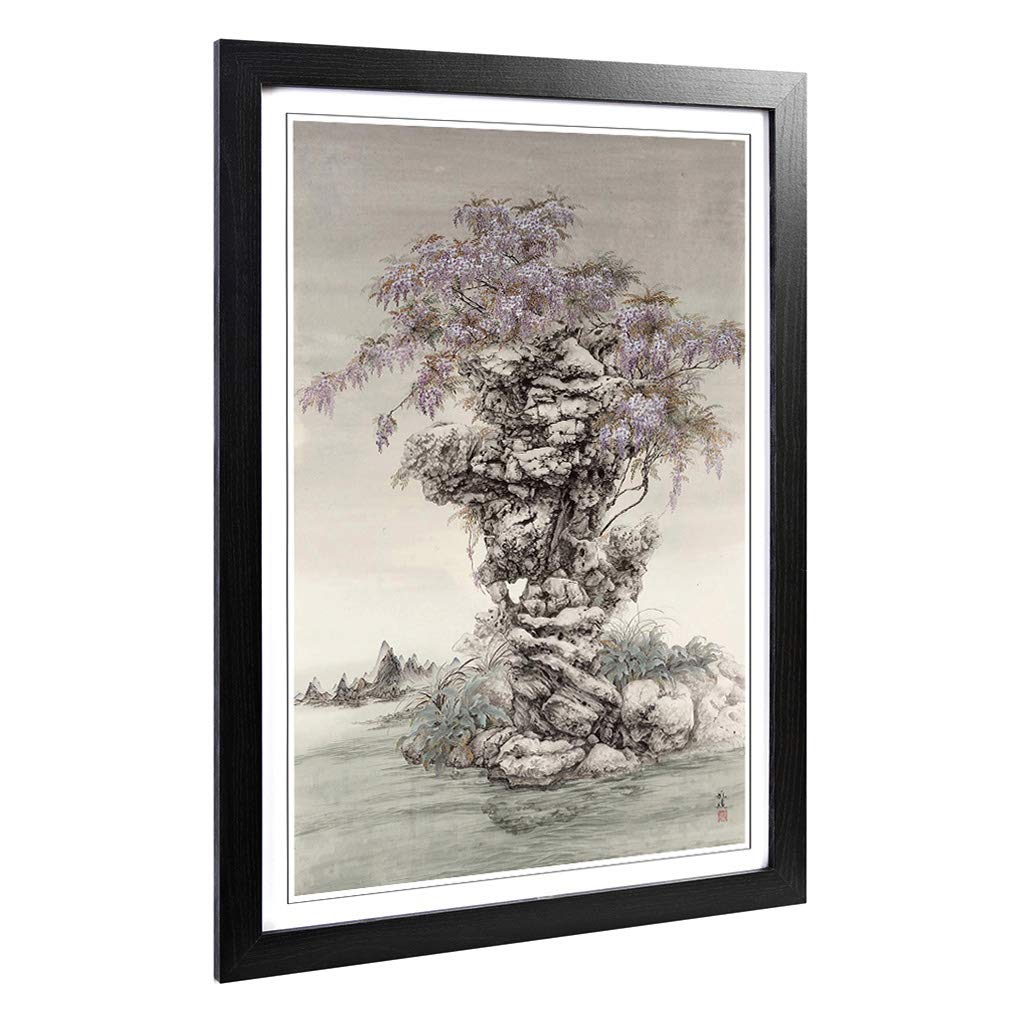 Big Box Art Framed Print of Yuan Yao Oriental Wisteria Design | Wall Art Picture | Home Decor for Kitchen, Living, Dining Room, Bedroom, Hallway, Office, Black, A2 / 24.5x18 Inch / 62x45cm