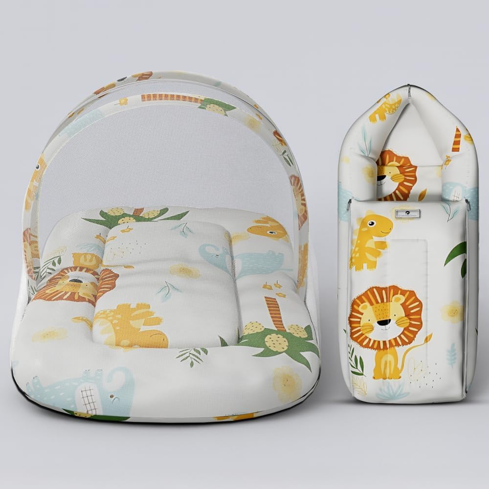 StarAndDaisy 2-in-1 Baby Sleeping Bag with Mosquito Net for Newborn-Soft & Breathable Cotton Sleeping Sack Baby Bedding Set/Foldable Bag for Infant Protection (0-12 Months)-Safari Print-image-15