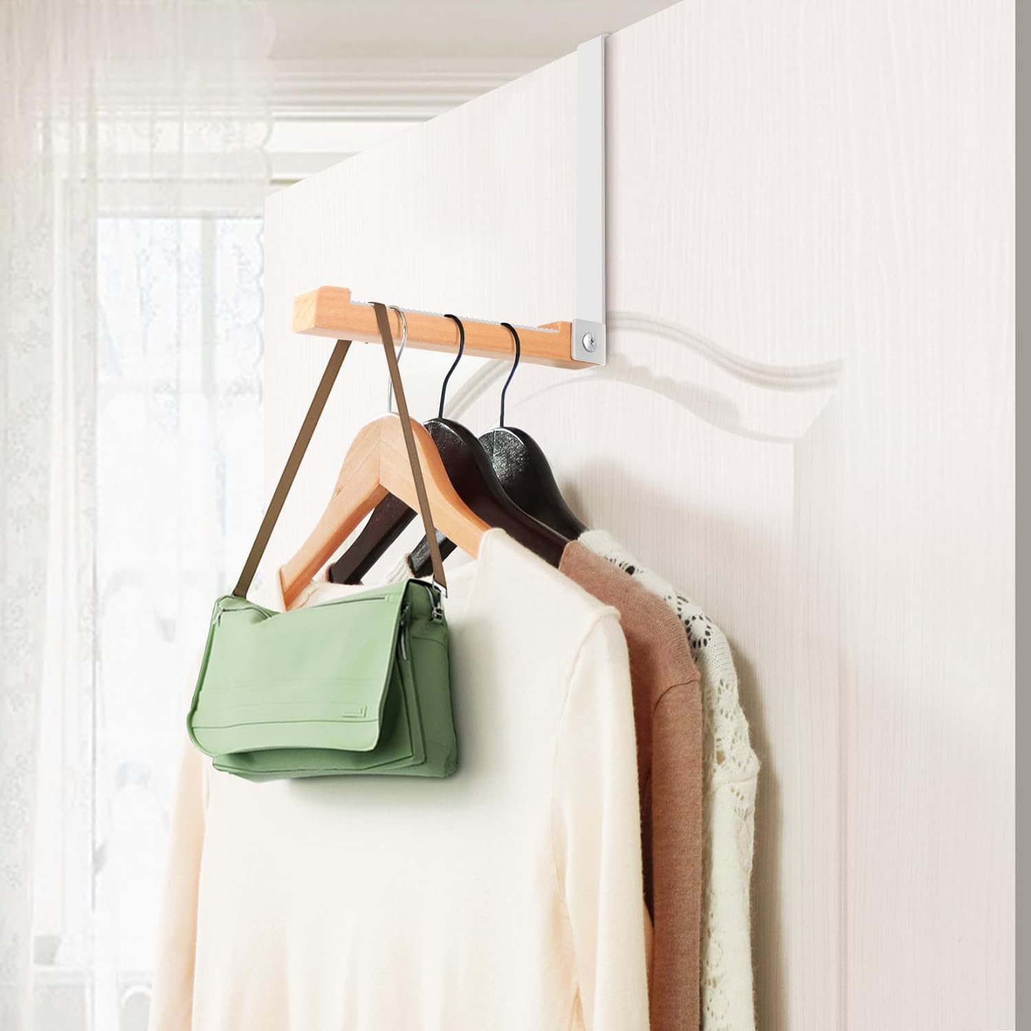 Gancho plegable para puerta, sin taladrar, para colgar en la puerta, para colgar en el interior (negro, blanco) (blanco)