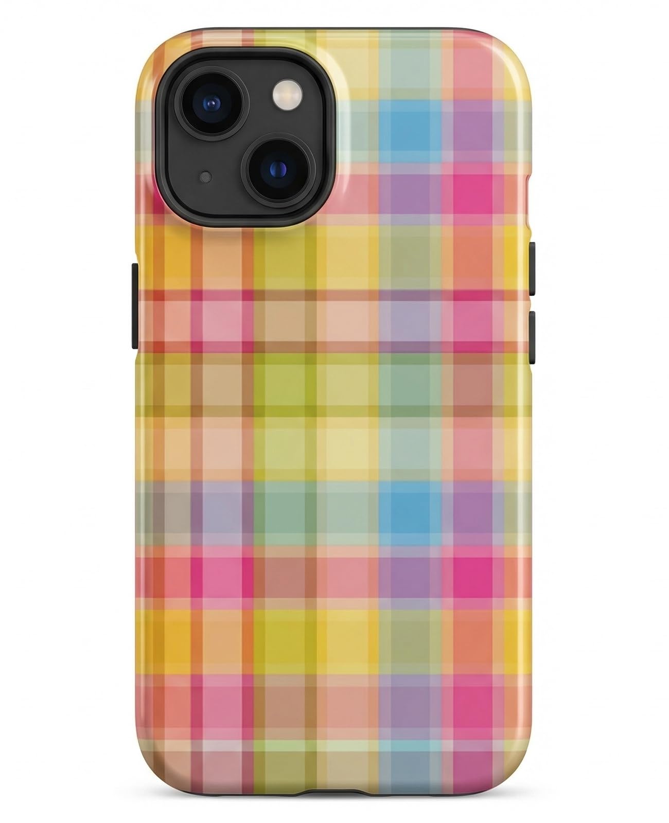 Compatible with iPhone 15 Case Stylish Colorful Plaid Pattern Retro Square Phone Case Shockproof Double-Layer Drop-Resistant Protection (Colorful Grid, iPhone 15)