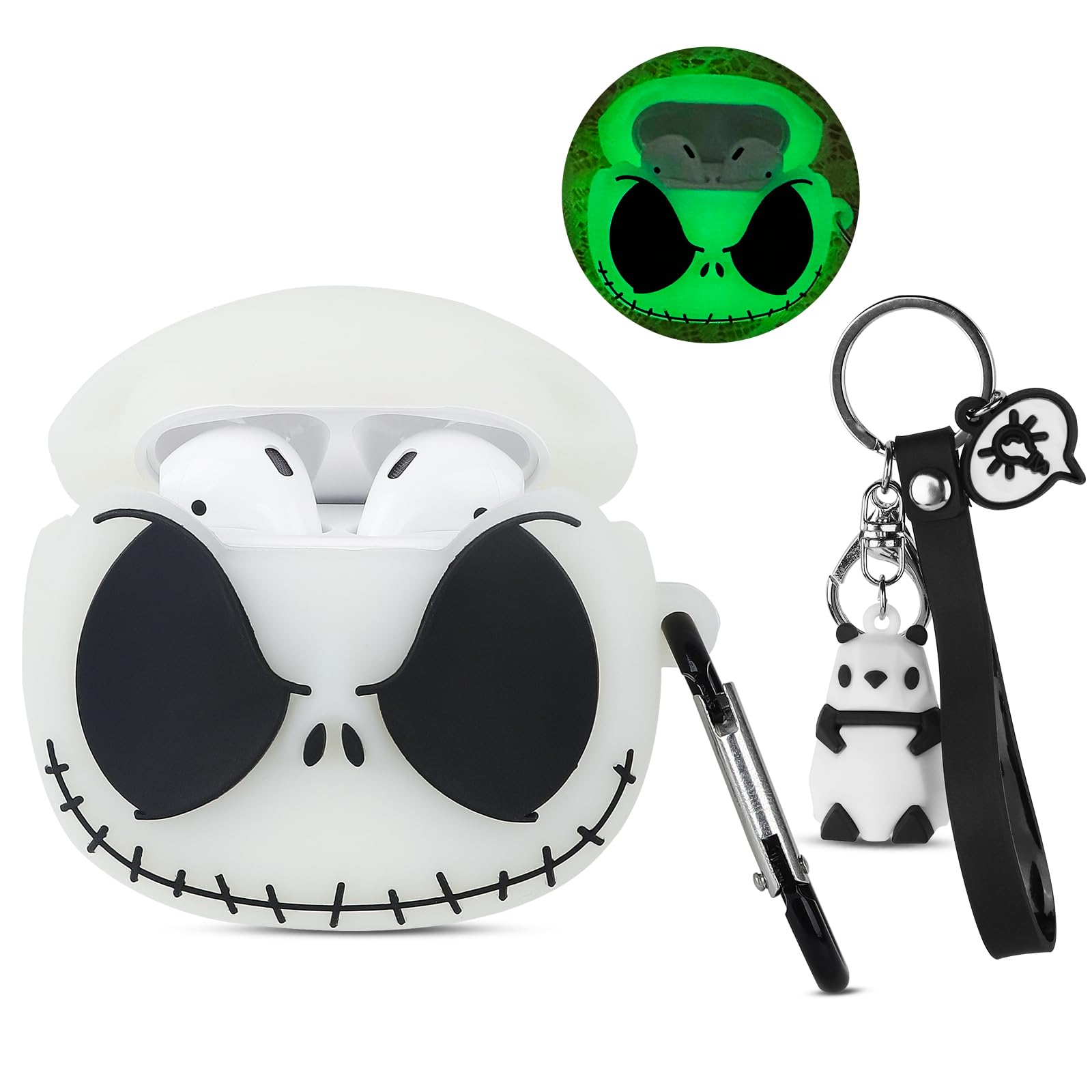 CCXNAS Compatible with Airpods Case Cover with Keychain, Halloween Luminous Skull for Airpods 2nd & 1st Cases, Soft Silicone Cute Funny Anime Case for Apple Airpods 2/1 [Glow in The Dark]