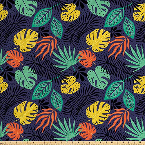 ABAKUHAUS Hojas Tela por Metro, Colorido follaje tropical, Decorativa para Tapicería y Textiles del Hogar, 1M (148x100cm), Multicolor