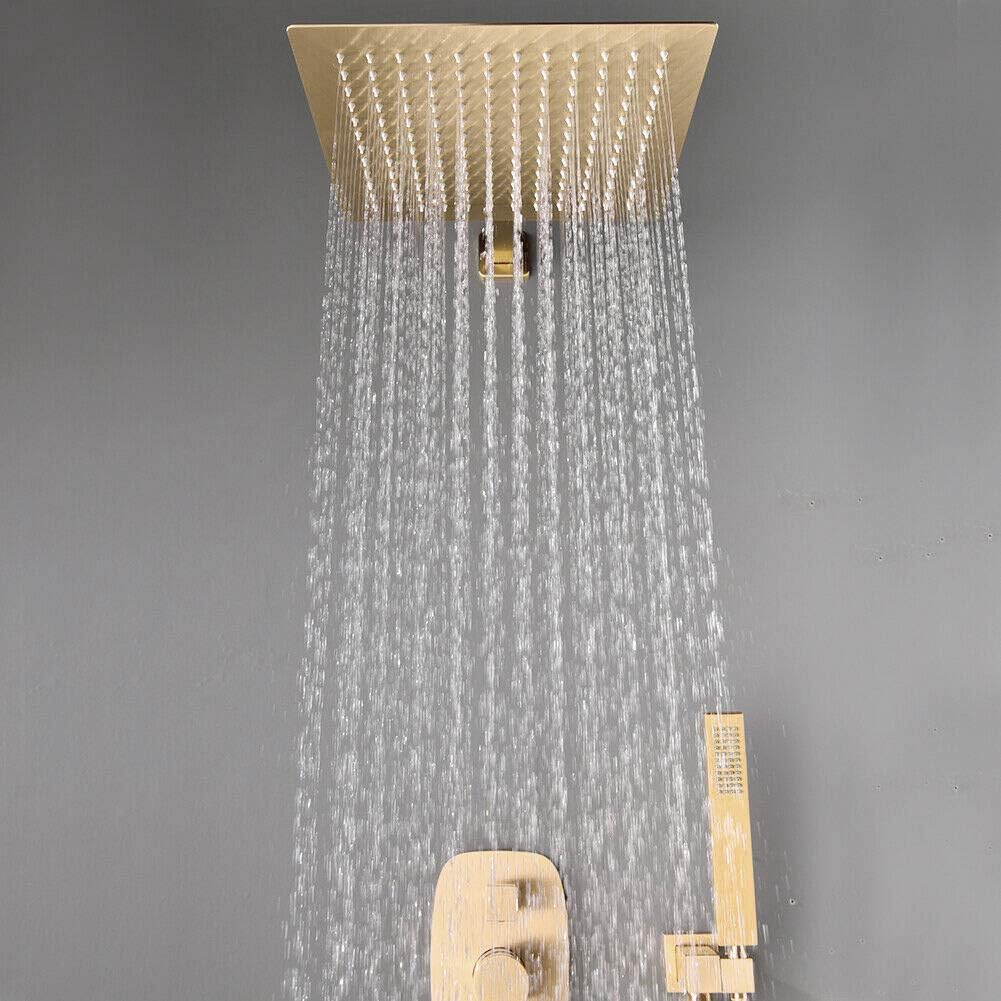 One-Day Sale: Up to 50% Off AYIVG Bathroom Square 12 Inch Rainfall Shower Faucet System With 6 PCS Body Jets Mixer Set (Wall Mount, Brushed Gold)