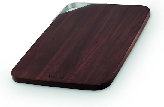 Sur La Table Medium Rectangular Chopping Board, Serving Board, Acacia Wood, Brushed Nickel Handle, Walnut Colour, SLT847102