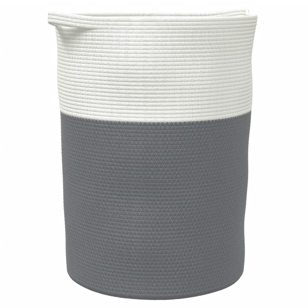 Tidyard Aufbewahrungskorb, Wäschekorb Geflochten Faltbar, Rund Flechtkorb Korb mit Griffen, Wäschesammler Spielzeugkorb, Grau Weiß Ø49x65cm Baumwolle