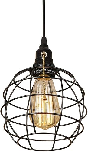 Miniatura 8 de Lámpara colgante de 1 luz con enchufe, cordón de 15 pies, interruptor de encendidoapagado con cadena de tracción - Luz colgante de jaula industrial